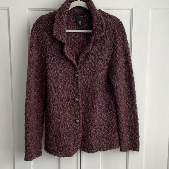 Alexandra Bartlett Jackets & Blazers - ALEXANDRA BARTLETT Burgundy Chunky Knit Teddy Jacket Sweater Large Shawl Collar